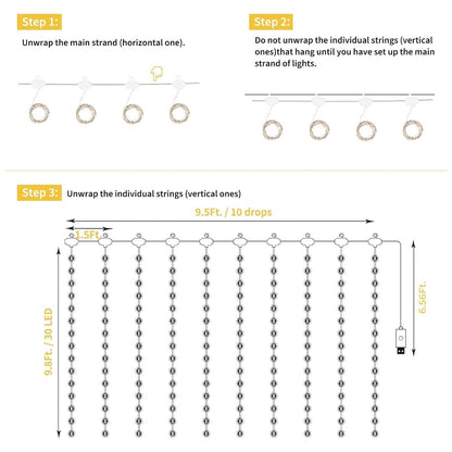Minetom Curtain Lights, 300 LED Dimmable Fairy Lights Twinkle Lights with Remote and Timer, 8 Modes, USB Powered String Lights for Room Wall Party Xmas Indoor Decor, Warm White