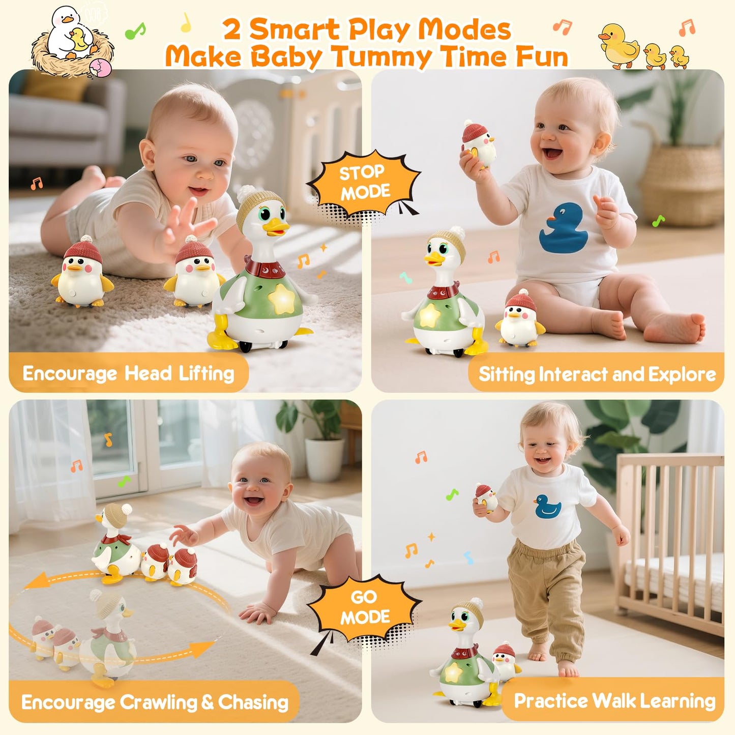 KETIEE Tummy Time Baby Toys 6-12 Months: Musical Dancing Duck Family for Babies, Little Ducks Crawling Toy Set, Interactive Duck Infant Toys for 1-2rd Boys Girls Birthday