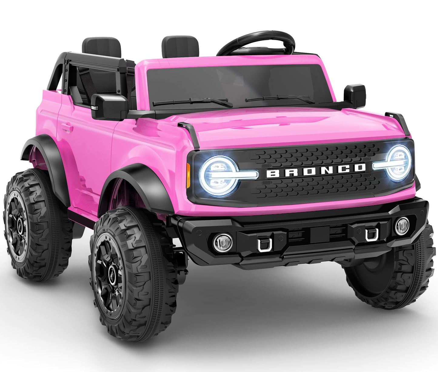 First Ride On 24V Ride on Toys for Big Kids, Licensed Ford Bronco Base 2 Seater Ride on Car with Remote Control, Girl Ride on Truck w/Seat Belts, 3 Speeds, Spring Suspension and Bluetooth (Pink)