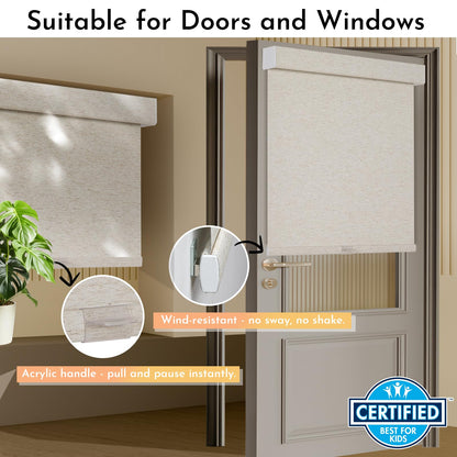 Persilux Blackout Roller Shades for Indoor Window Blinds,Cordless,Linen Fabric,Thermal Insulated Fabric UV Protection Shades for Home,Office,Bedroom,Door,Blackout-Cream,16" W X 64" H