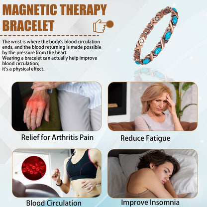 EnerCoppeX Copper Magnetic Bracelet for Women - Turquoize Detox Jewelry with 3500 Gauss Magnet (S)