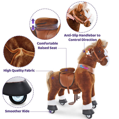 PonyCycle Kids Ride on Horse Walking Horse Toys, Classic Model U (with Brake/ 36" Height/Size 4 for Age 4-7), No Battery, Ride on Pony Animal for Indoor Outdoor Gift Brown Ux424