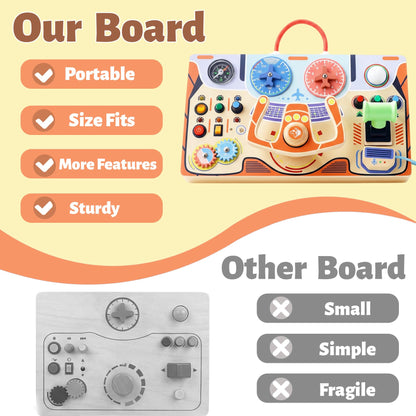 Teekdeer Montessori Busy Board for Toddlers 2-4,Wooden Sensory Steering Wheel Toys with LED Light Switch,Travel Toy Educational Fidget Activity Board for Boys and Girls Gift