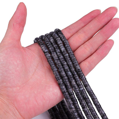 BEADIA Natural Black Spectrolite Spacer Beads Caps Loose Semi Gemstone for Beading Jewelry Making 6mmx3mm 38cm
