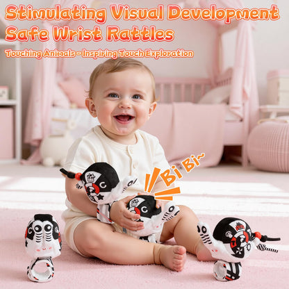 Zendstanding High Contrast Baby Toys for Newborn, Black and White Baby Sensory Toys 0-12 Months with Car Seat Toys & Soft Plush Toy, Activity Hanging Toys Velcro for Stroller Toys Baby Gifts