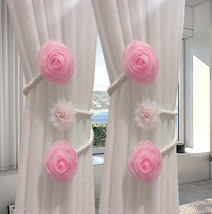 2 Pack of Curtain Tiebacks,Elegant Rose Flower Curtain Buckle,Handmade Flexible Curtain Tiebacks Decorative for Home/Office/Patio
