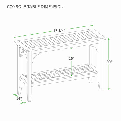 Cambridge Casual Auburn Solid Teak Wood Outdoor Console Table – Narrow Garden Table with Bottom Shelf for Patio, Deck, or Poolside – Premium Weather-Resistant