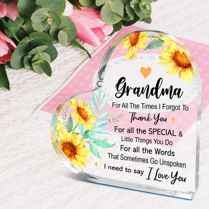 Gifts for Grandma from Grandchildren,Appreciation Gifts for Grandma Thanksgiving Christmas Birthday,For All the Times that I Forgot Say Sign Sunflowers Acrylic Plaque 4.5x4.5 Inches