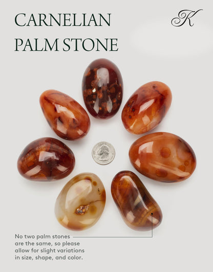 KALIFANO Carnelian Palm Stone with Healing & Calming Effects - AAA Grade High Energy Cornalina Worry Stone with Information Card - Reiki Crystal Used for Courage (Family Owned and Operated)
