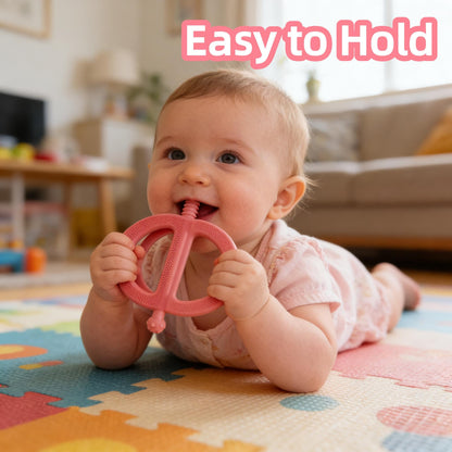 Baby Teething Toys Easy to Hold - 100% Food Grade Silicone Teething Ring for Babies 0-18 Months - BPA Free Teething Pain Relief for Infants 3-6-12 Months,Yellow&Pink
