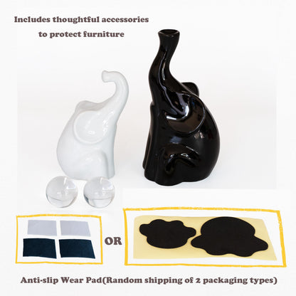 AOBOWEYO Handmade Elephant Gifts for Women, Ceramic Figurines with Crystal Balls, Modern Statues Home/Office Decor, Animal Sculpture for Anniversary/Housewarming/Wedding/Couples (Black & White)