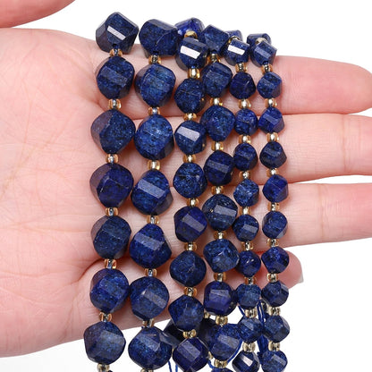 Yochus 42pcs Natural Lapis Lazuli Stone Beads for Bracelet，2strands 6mm Facted Twist Loose Gemstone Beads for Jewelry Making DIY Craft Necklace Earring