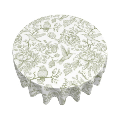 Yxuiyal Chinoiserie Round Tablecloths 70 Inches Sage Green Flower Birds Decorative Round Tablecloths Reusable Spring Summer Floral Table Covers for Home Kitchen Dining Room,Party Decoration
