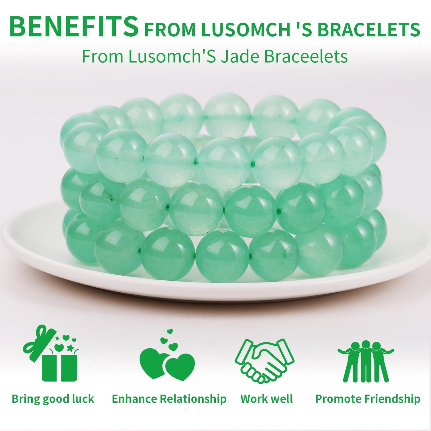 Handmade Natural Jade Beaded Bracelet for Women & Men – Genuine Green/White Jade Gemstone Stretch Bracelet – Lucky Energy Healing Jewelry Gift for Peace, Prosperity & Protection LG