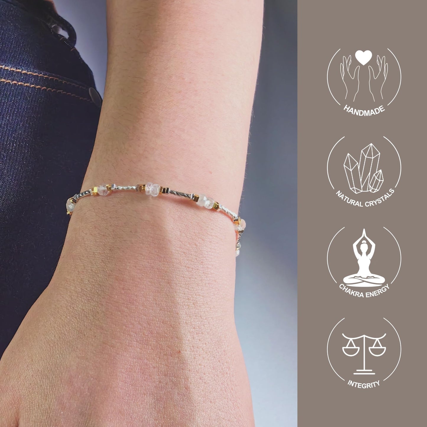 TAGREVO Natural Moonstone Crystal Faceted Flat Round Bead Bracelet, Gold & Silver Spacer Jewelry for Women, Handmade Sparkling Gemstone Gift for Office & Daily Wear