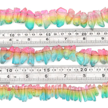 BEADIA Pink/Green Titanium Coated Crystal Quartz Spike Point Stick Beads Rough 1.0"-1.5" for Jewelry Making 15 Inch/Strand