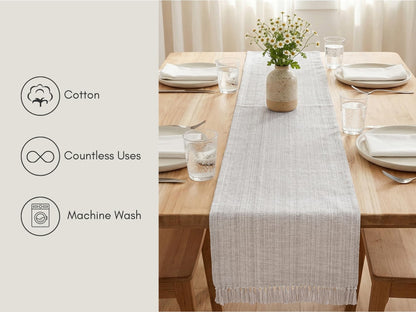 PurpleEssences Chambray Table Runner with Fringes - 100% Cotton, 13x72 Inch - Rustic Farmhouse Table Décor, Reusable, Machine Washable for Dining Tables - Spring Easter Summer - Royal Linen & H.White