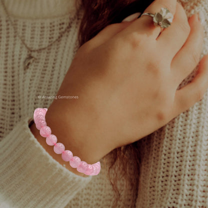 Amazing Gemstone Rose Quartz Bracelet, Gifts For Men & Women - Protection Healing Crystal Bracelet - 8mm Gemstone Beaded Adjustable Bracelet, Pulseras Para Hombres Mujer Stocking Stuffers
