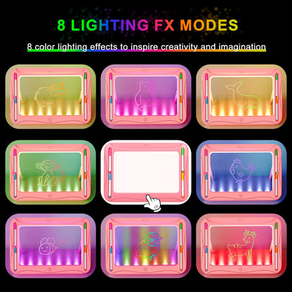 Magic LED Drawing Board for Kids, Girl Toys for Ages 5-7, Christmas Birthday Gifts, Light Up Tracing Pad, 9 Double-Sided Cards, 6 Markers, Neon Effect Doodle Writing Tablet, Arts Crafts Learning Toy