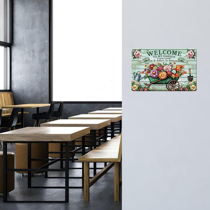 Garden Signs for Outside Welcome To Our Garden Metal Sign Gardening Yard Patio Greenhouse Decor for Women Gardeners Plant Lovers 8x12inch