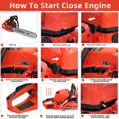 OPERMAXER 58CC 20 Inch 2-Cycle Gas Chainsaw, 12500r/min 3.8 HP Gas Power Chainsaws Handheld Cordless Petrol Chain Saw, Protective Design for Wood Cutting Garden Farm Home(Red)