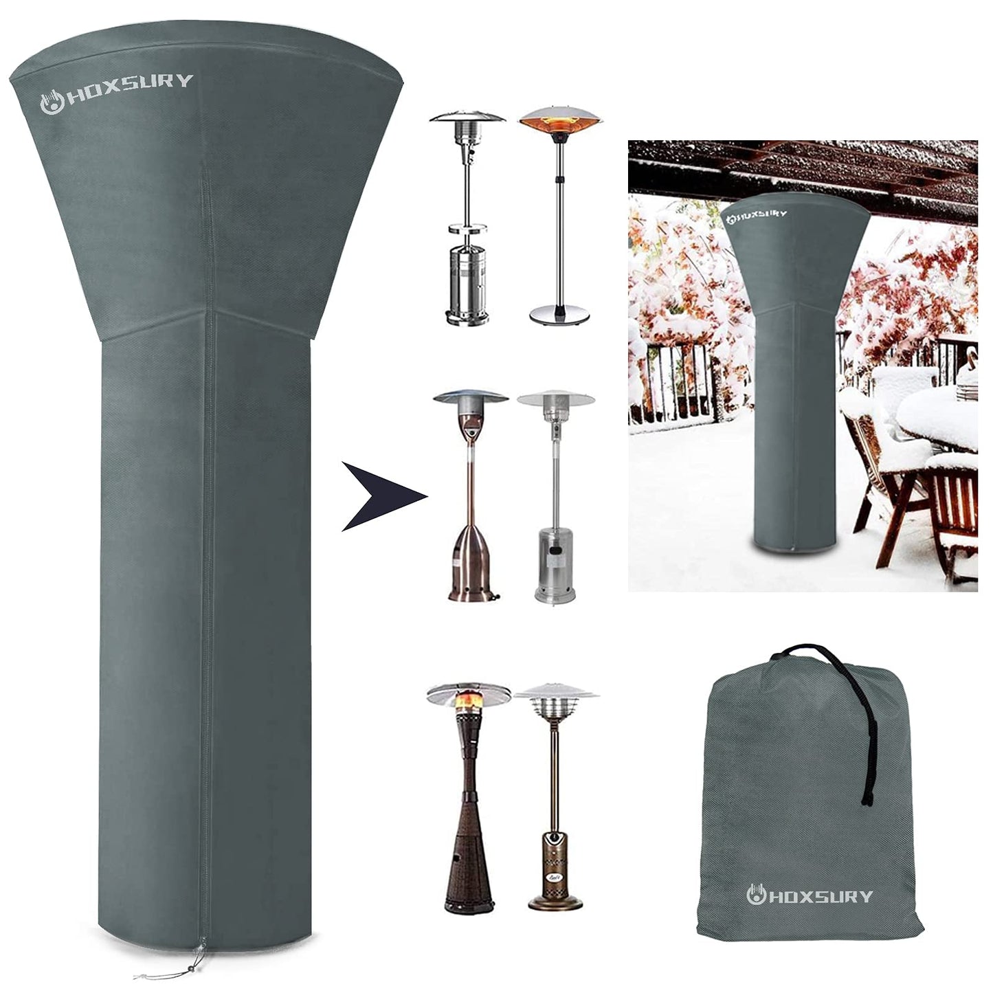 HOXSURY Patio Heater Cover Outdoor Waterproof 87 IN 420D Heavy Duty Standup Round Oxford Covers for Outdoor Heaters Weatherproof Propane Heater Covers for Outdoor Garden Treasure Grey