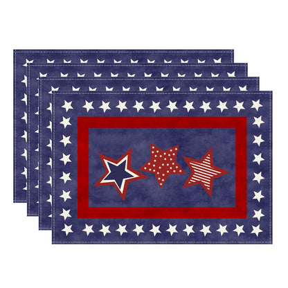 XCHI Blue Patriotic Red White Stars America 4th of July Memorial Day Independence Day Placemats Set of 4 Table Mats Decorations 12x18 Inch