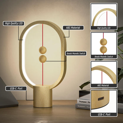 Xhope4u Bedroom Lamps - Mini Balance Lamps, Birthday Gifts, Bedside and Nightstand Lights, Plug-in Night Lights with Magnetic Base for Home, Office, and College Dorm (Wood Color)