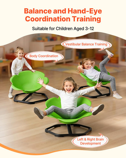 VEVOR Kids Swivel Chair, 220 lbs Capacity, Cylinder Shape Sensory Spinning Chair, Autistic Kids Sensory Toy Seat with Non-Slip Metal Base, Toddler Sit & Spin Seat for Coordination Balance Focus, Green