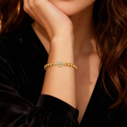 HZDK Beaded Bracelets for Women - 14K Gold Plated Dainty Beaded Bracelets for Women Stackable Charm Bracelet Trend Jewelry Stretch Bead Bracelet Gifts