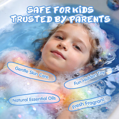 Baby Bath Bombs with Toys Inside Natural Bubble Surprise Gifts for Kids Splash Exploding Bombas De Baño para Niños Girls Boys Ocean Relaxing Splashy Balls Fizzy Foaming Shower Stuffers
