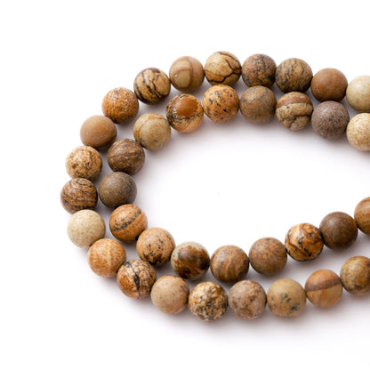 8mm 45pcs DIY Natural Brown Picture Stone Beads Round Healing Crystal Gemstone Loose Beads for Jewelry Making Handmade Bracelet Necklace