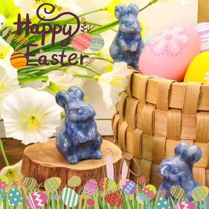 DUQGUHO Blue Aventurine Bunny Decor Crystals Rabbit Statue Pocket Polished Natural Gemstone Crystals Figurines for Easter Decoration Office Room Desk Decor 1.5’’ Gifts Gifts for Women 1PC
