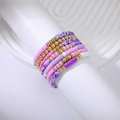 RISHEGAE Heishi Beaded Stretch Bracelets for Women Stackable Gold Polymer Clay Beads Bracelets Friendship Boho Summer Beach Bracelet Jewelry Set (F-H purple)