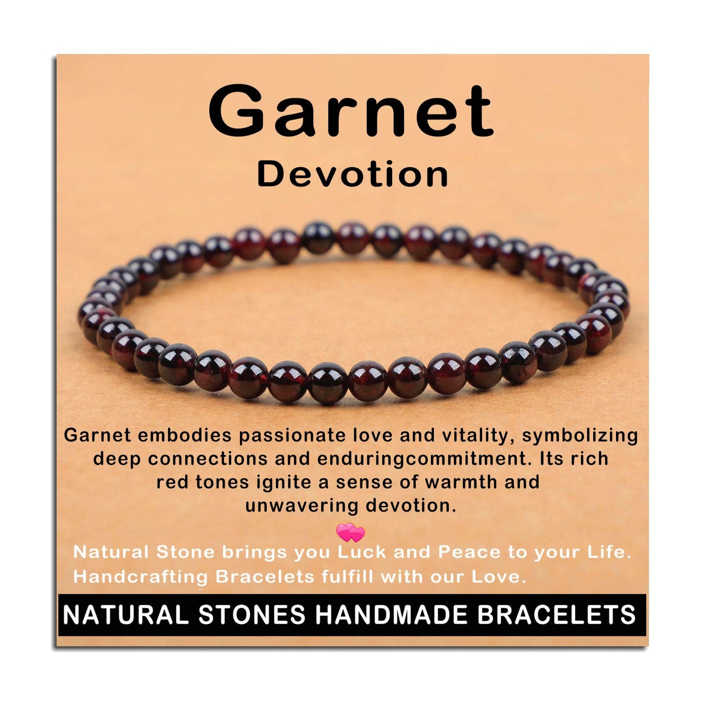 AD Beads Handmade Gemstone Stretch Elastic Bracelet Crystal Healing Reiki Nature's Beauty and Spiritual Essence Unisex (4mm, Garnet (Devotion))