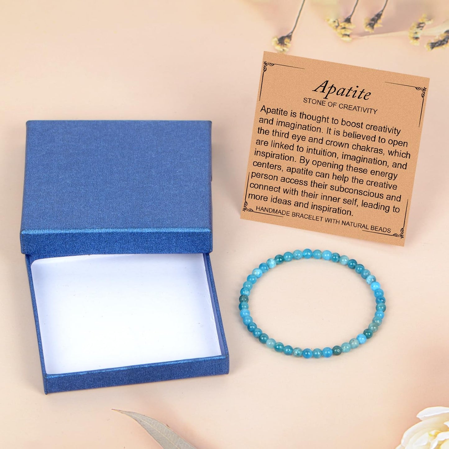LPBeads Handmade Natural Gemstone Stretch Elastic 4mm Blue Apatite Bracelet Healing Crystal Round Stone Beads Jewelry Gifts for Women Men