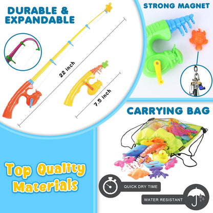Goody King Magnetic Fishing Game Pool Party Pole Rod Net - Bathtub Outdoor Indoor Carnival Party Water Table Fish 4 Players Gift Age 3-5 6 4-8 (Large)