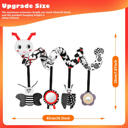 Zendstanding Car Seat Toys for Babies, 0-6 Months Stroller Activity Black White Baby Spiral Plush Toys Newborn High Contrast Sensory Carseat Toys with 4 Pendants Hanging Boys Girls Gift