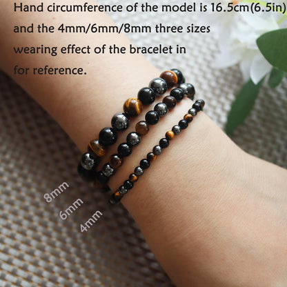CHCCOYE 4mm Natural Healing Gemstone Bracelet Handmade Yoga Stretch Elastic Bracelet Stress Relief Crystal Jewelry for Men and Women (4mm,Triple Protection)