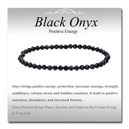 MASSIVE BEADS Natural Genuine Gemstone Beads Healing Crystal Chakra Reiki Jewelry Faceted Round Beads Bracelets (Black Onyx, 3mm)