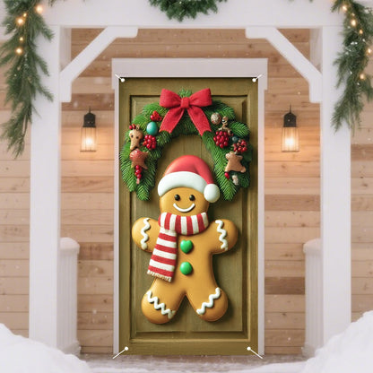 Nuxovilar Christmas Door Cover Banner 35x71 Door Banner Christmas Festive Gingerbread Man Winter Holiday Decor for Home Indoor Outdoor