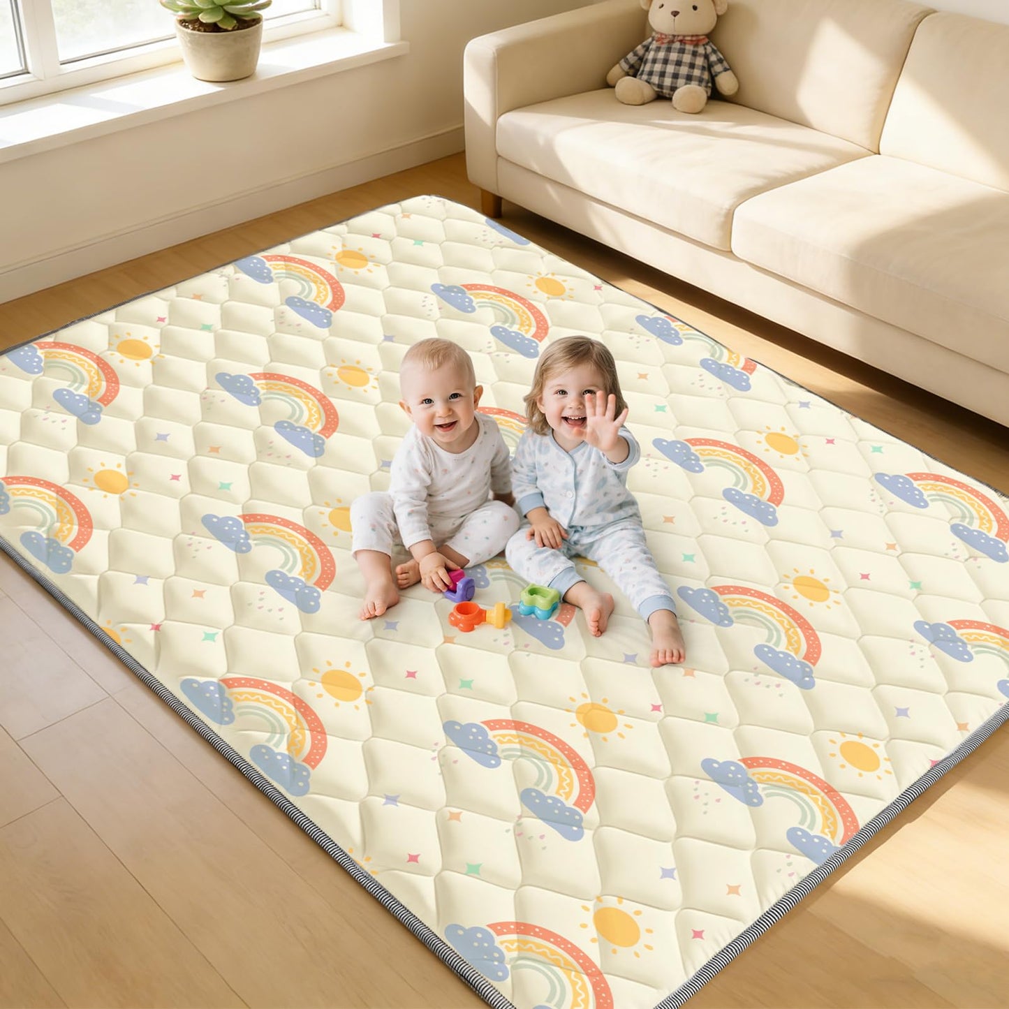Deeteck 74" x 50" Playpen Mat - Thicken & Soft Baby Play Mats for Floor - Foam Playmats for Babies and Toddlers - Foldable & Washable Baby Activity Mat for Tummy Time & Crawling Non-Slip, Rainbow
