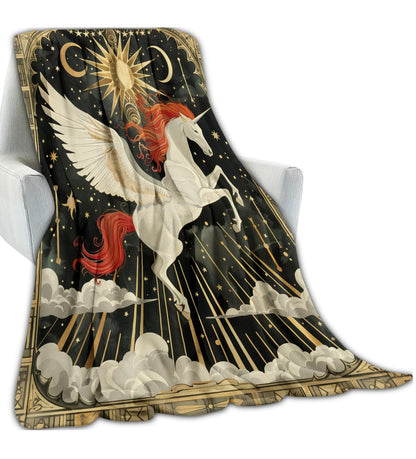Unicorn Pegasus Blanket 50x60 in Birthday Gifts, Mythical Celestial Sun Moon Throw Blankets for Home Traveling Camping Car Decor, Comfort Fluffy Warm Throws, for Boys Kids Fantasy Lovers