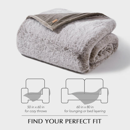 EVERGRACEHOME Luxury Soft Faux Chinchilla Fur Throw Blanket for Couch, Warm Thick Heavy Winter Throw Blanket 1220GSM for Bed, Fluffy Cozy Mink Blanket with Reversible Velvet, Champagne Fawn, 60"x80"