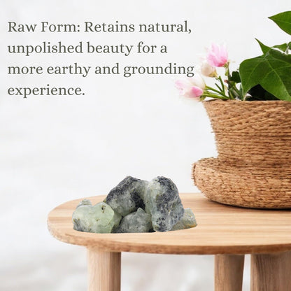 ANAYA AGATE Prehnite Epidote 2 Pcs Raw Crystals Rough Gemstones w/Authenticity Card, Velvet Pouch - Large 1.25–2.0" Raw Stones for Tumbling, Cabbing, Polishing, Cutting Natural Healing Crystals for Home Decor, DIY Stones
