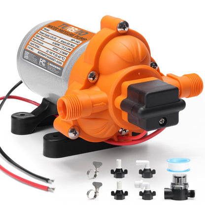 TURBRO 4.0 GPM 45 psi RV Water Pump, 12V DC Self-Priming Diaphragm Pump, Water Pressure Pump with Pressure Switch and Overheating Protection, for RV, Marine, Boat, Yacht, Camper, Garden, Irrigation