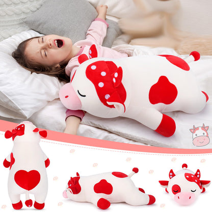 Auspicious beginning 30'' Giant Mushroom Cow Plush Stuffed Animal-Cute Mushroom Cow Plush Body Pillow Plushies, Large Sleeping Cow Stuffed Animal Big Plushie Toy, Birthday Gifts for Kids Girls Boys