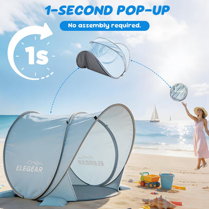Elegear Pop Up Baby Beach Tent with Mini Canopy, CumbreX™ UPF 50+ UV Protection Baby Tent Sun Shelter, 1S Setup Portable Baby Beach Essentials Shade for Infant Toddler Outdoor Indoor Play - Blue
