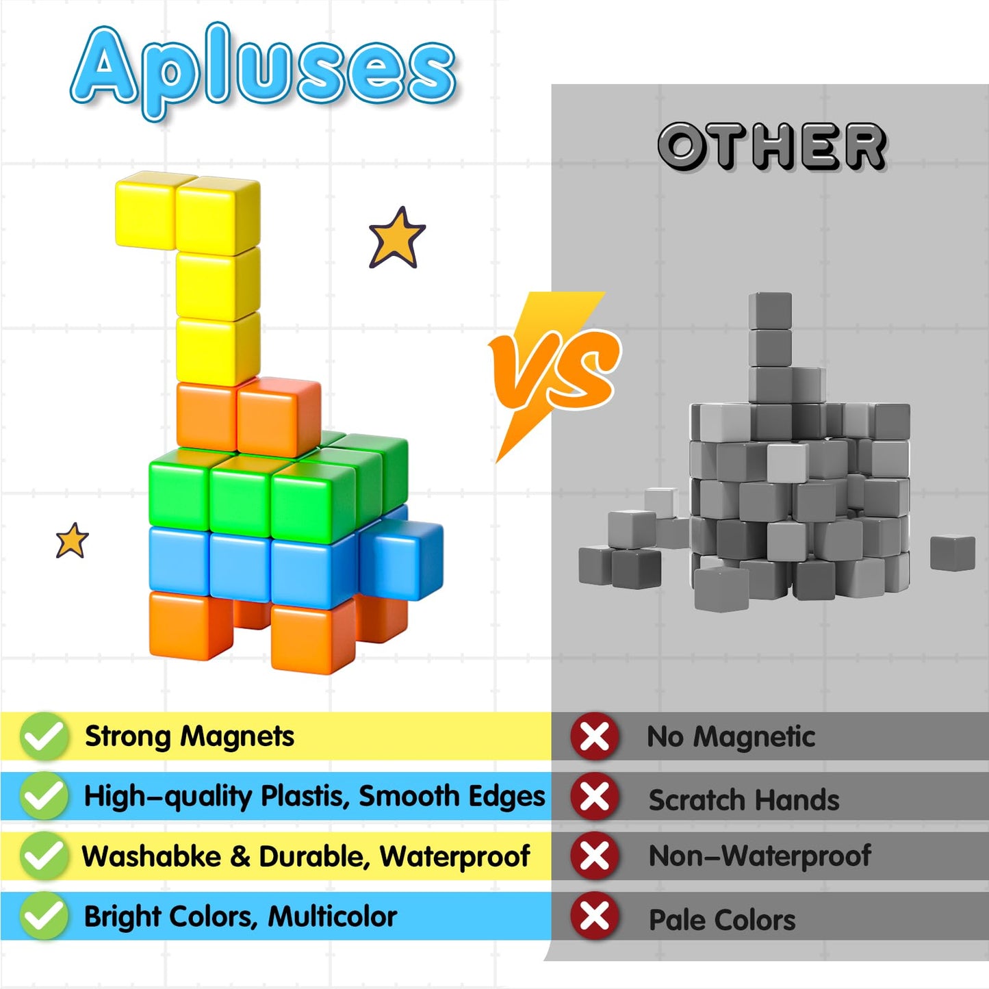 Apluses 42PCS Magnetic Blocks, Gifts for 3 4 5 6 Year Old, Magnet Building Blocks for Toddlers, Girls & Boys, Sensory - Montessori - Autism - Magnetic Toys for Kids Ages 3-5 4-8