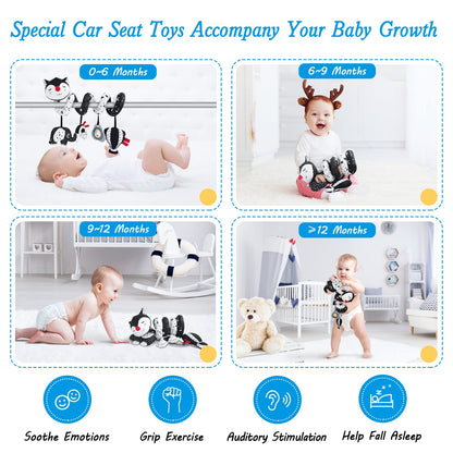 FATI Car Seat Toys for Babies 0-6 Months, Black and White High Contrast Baby Spiral Carseat Toy for Infant 0-3, 3-6 Newborn, Stroller Toys for 0 3 6 9 12 Months Baby Ideal Gift